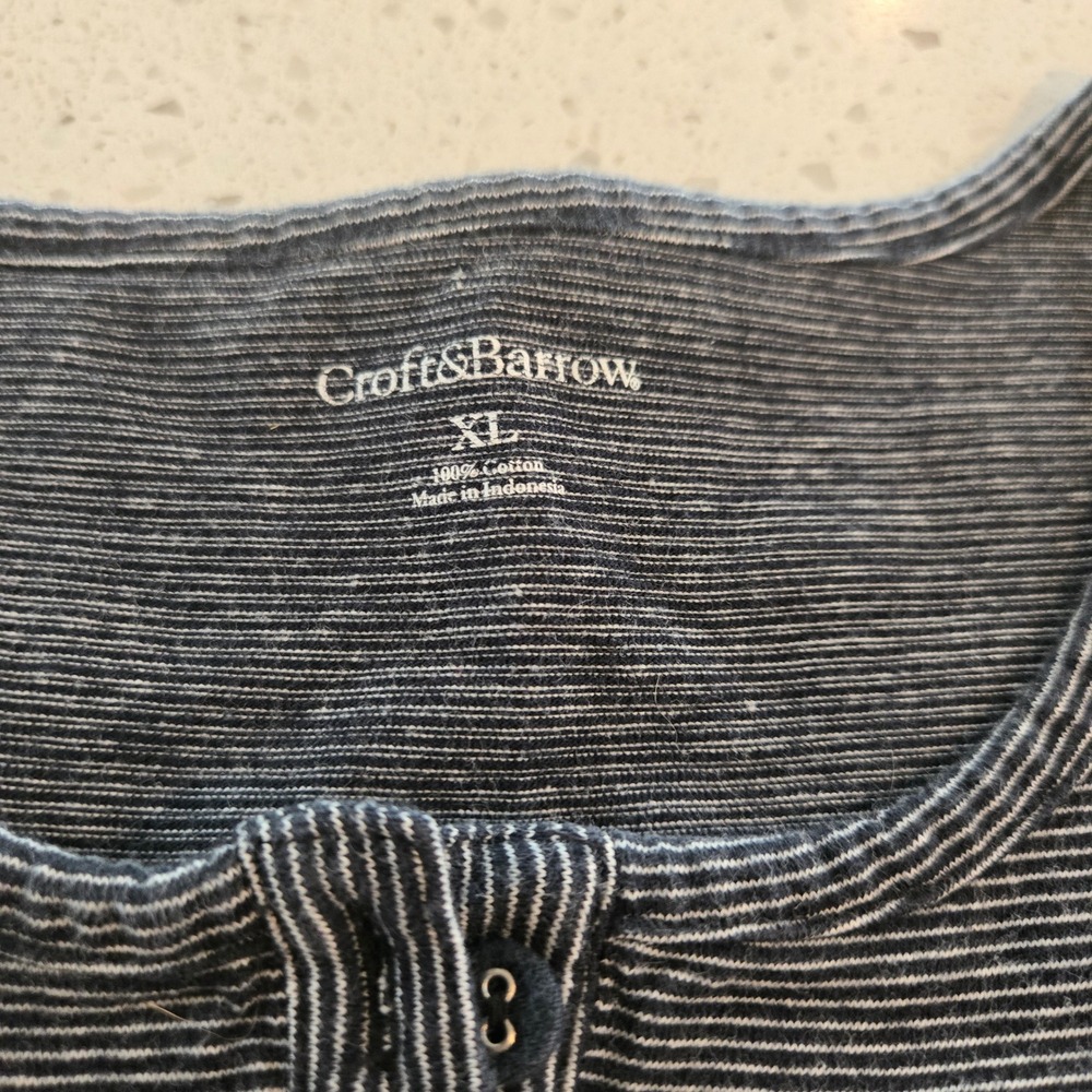 Croft & Barrow Shirt Womens XL Henley Black White Striped Cotton Short Sleeve - Picture 2 of 7